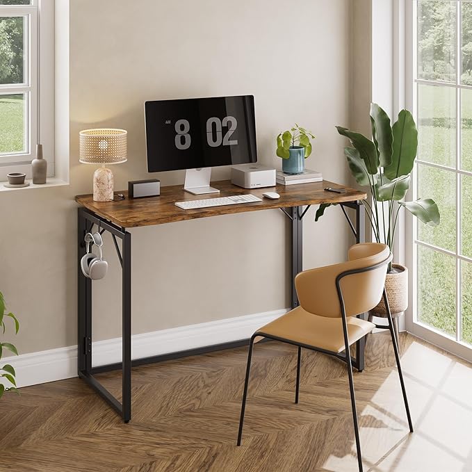 JOYMOOP Folding Desk Rustic Brown - 31.5 No Assembly Small Foldable Desk for Home Office Wooden Top Folding Computer Desk for Working Writing Studying