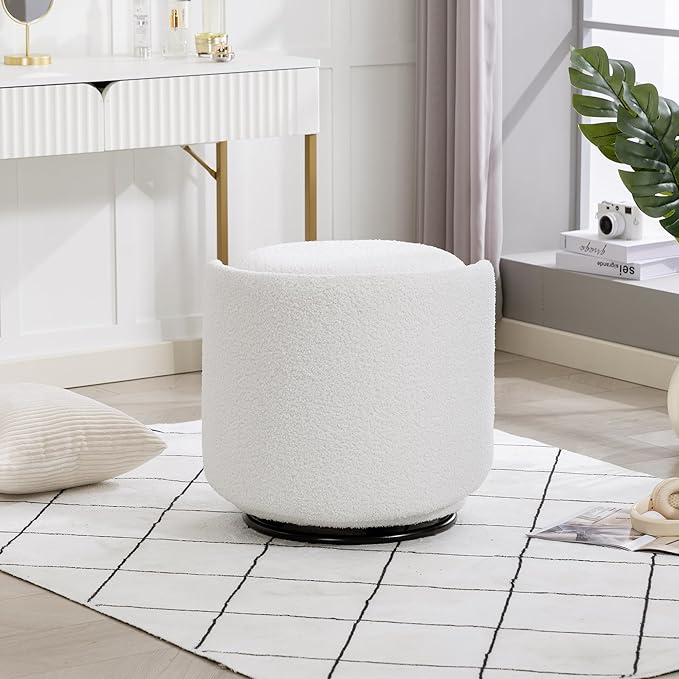 Round Vanity Chair with Storage &amp Cat Bed Stool Upholstered Small Swivel Accent Chair with Hidden Storage Makeup Barrel Chair for Bedroom Living Room (Teddy)