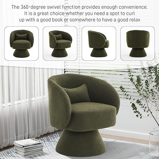 Swivel Barrel Chair Set of 2 Upholstered Swivel Cuddle Accent Chairs for Living Room Comfy 360°Small Boucle Sherpa Barrel Armchair for Bedroom Nursery (Emerald GreenTeddy)