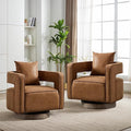 Mlmh &amp Kngwa 29 W Swivel Accent Barrel Chair Set of 2 Mid Century Modern PU Leather Round Arm Chair for Living Room BedroomBrown