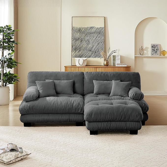 Cloud Couch Sectional Couch for Living Room L Shaped Sofa with Ottoman Oversized Loveseat Sofa Chenille Dark Grey
