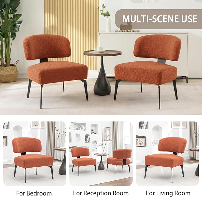 Modern Sherpa Accent Chair Round Boucle Upholstered Barrel Arm Chair for Small Spaces Fluffy Side Corner Sofa Chair for Living Room Bedroom Vanity Office Reading Room(Orange)