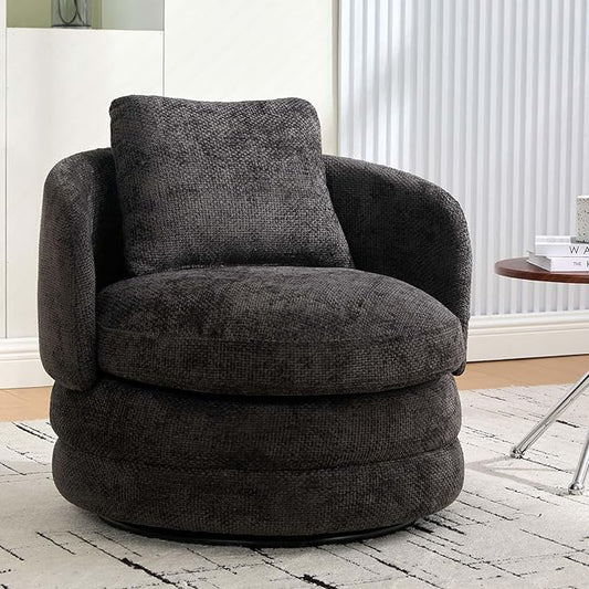 Beige Swivel Accent Chairs for Living Room Round Swivel Barrel Chair with Comfy Pillow &amp Curved Backrest Small Upholstered Armchair for Small Spaces Bedroom Office (Dark Gray)