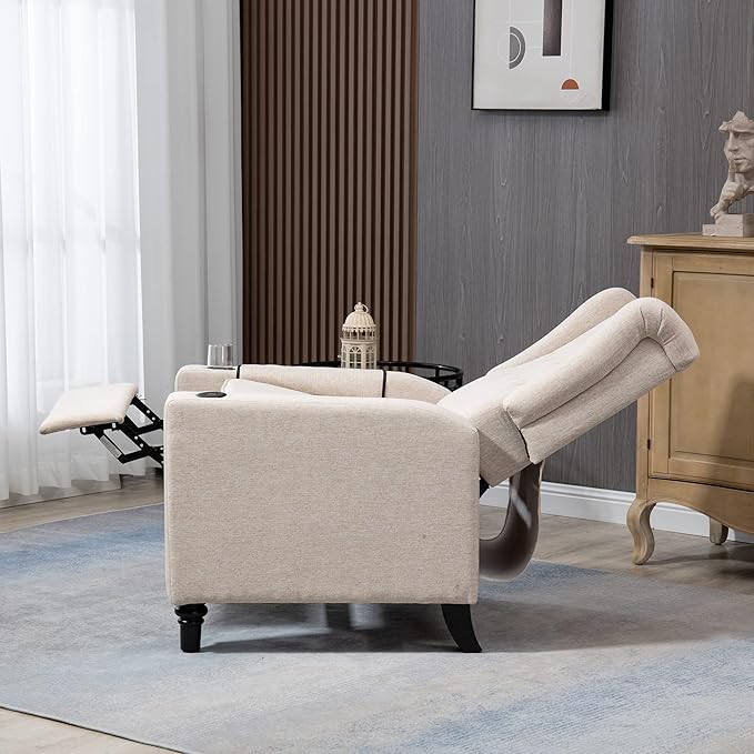 Pushing Recliner Chair Modern Button Tufted Wingback Push Back Recliner Chair Living Room Chair Fabric Pushback Manual Single Reclining Sofa Home Theater Seating for BedroomKhaki Yelkow