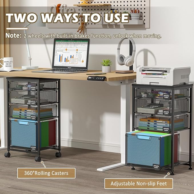 Rolling File Cabinet Cart Hanging File Organizer Box with Lid for Home Office Small Filing Cabinet on Wheels Under Desk