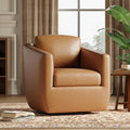 COLAMY 360° Swivel Accent Chair- Comfy Living Room Armchair No-Sag Foam &amp Sturdy Metal Base with Pillow Fully Assembled Swivel Accent Single Sofa for Bedroom Living Room Office Brown