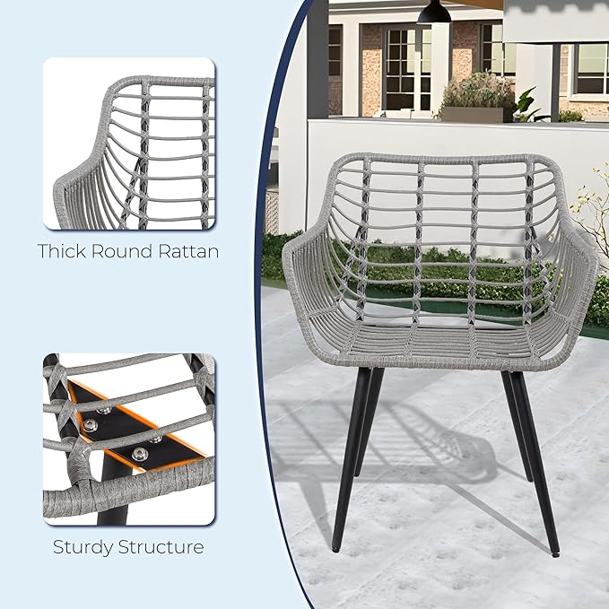 5 Piece Patio Furniture Set Outdoor Wicker Small Conversation Bistro Set All-Weather PE Rattan Chairs with Ottoman &amp Coffee Table Ideal for Balcony Porch Deck Yard Poolside (Grey/Blue)