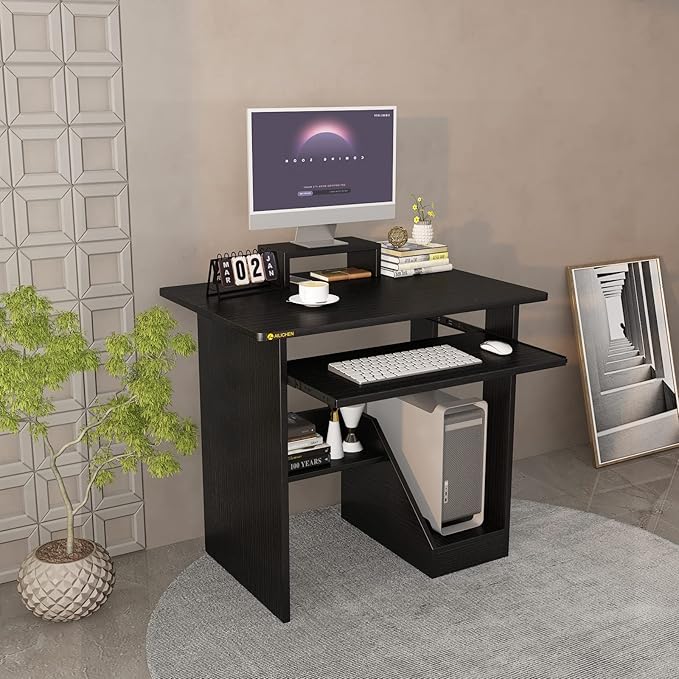 30 Inch Gaming Desk Computer Desk with Keyboard Tray Monitor Stand Storage Shelves CPU Stand Industrial Small Desk for Small Spaces Home Office Desk Black