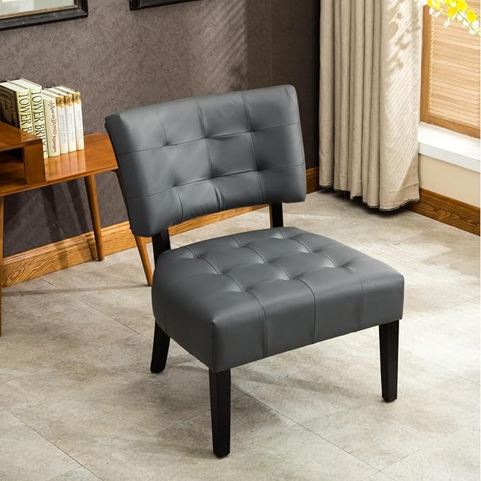 Contemporary Tufted Oversized Accent Chair with Plush Boucle Fabric and Faux Leather Options Kiln-Dried Hardwood Frame Deep Cushion Seat Ergonomic Back Support Versatile Living Room Chair (Gray)