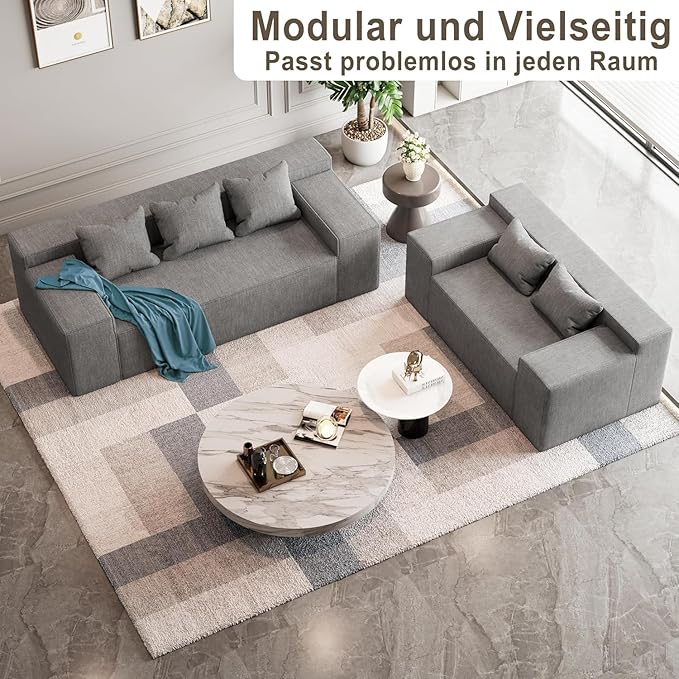 PurrJoys Modular Sectional Sofa 3 Seater 105 Deep Seat Corduroy Lounge Sofa with Movable Cushions Modular Couch for Small Spaces Living Room Bedroom Apartment Office - Gery