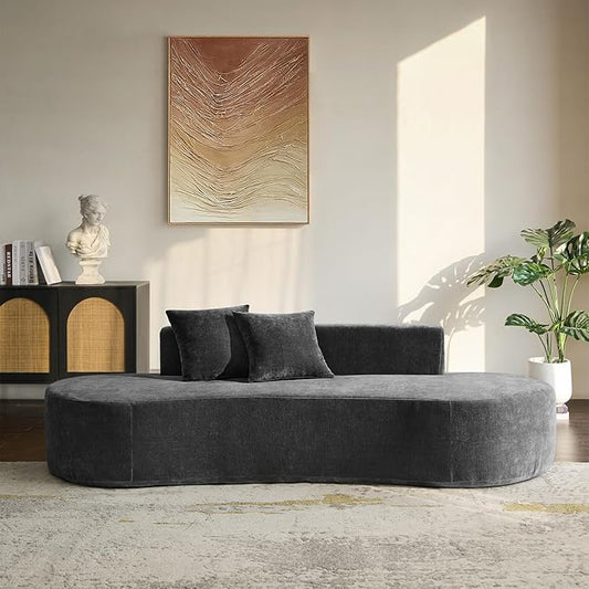 94.5 Modern Curved Sofa 3-Seater Comfy Foam Couch with 2 Pillows Frameless &amp No Assembly Required Cloud Couch for Living Room Charcoal