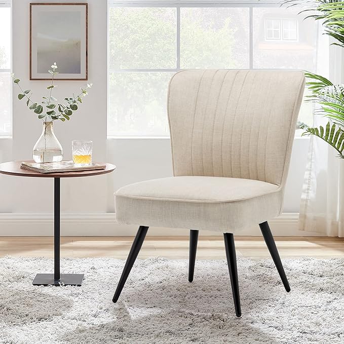 annjoe Armless Dining Chair Accent Chairs Upholstered Slipper Chair Single Sofa Living Room Chairs with Metal Leg Set of 2 for Home Kitchen Office Bistro Cafe Ivory