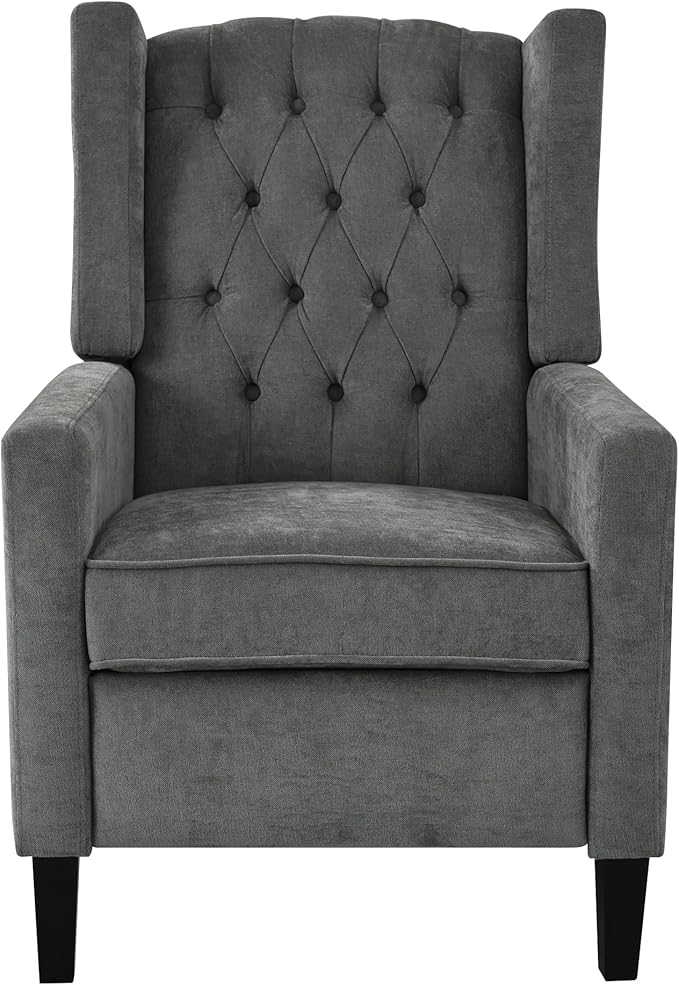 Pushback ReclinerComfortable Wingback Sofa Chair with Adjustable Backrest Tufted Fabric Upholstered ArmchairRetro Rivets Decorated Recliner for Living Room Bedroom Office Home Theater (USB Gray)