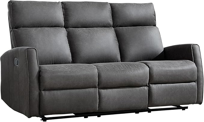 EBELLO Manual 3 Seat Reclining Sofa Couch Wall-Hugger 3-Seater Recliner Sofa with Overstuffed Backrest Soft Fabric Reclining Sofa Set for Living Room Office Apartment Grey