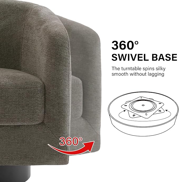 Swivel Barrel Accent Chair Modern Round Chenille Fabric Arm Chair for Living Room Bedroom Comfy Club Reading Chairs for Adults（Chenille Fabric Tan Set of 2