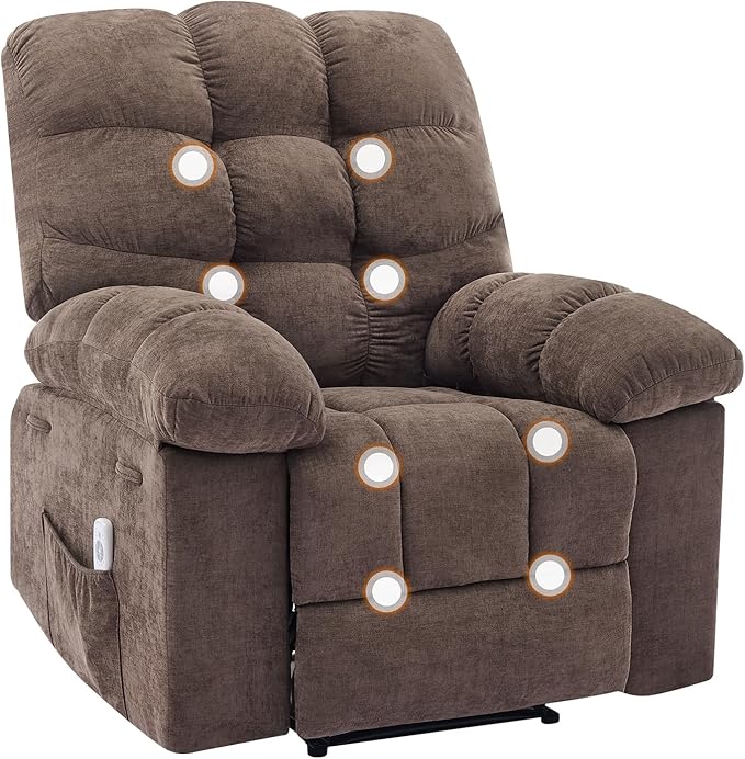 Massage &amp Heating Recliner Chair for Adults 150° Manual Oversized Recliner with Extra Wide Plush Seat Soft Overstuffed Chair for Living Room BedroomBrown