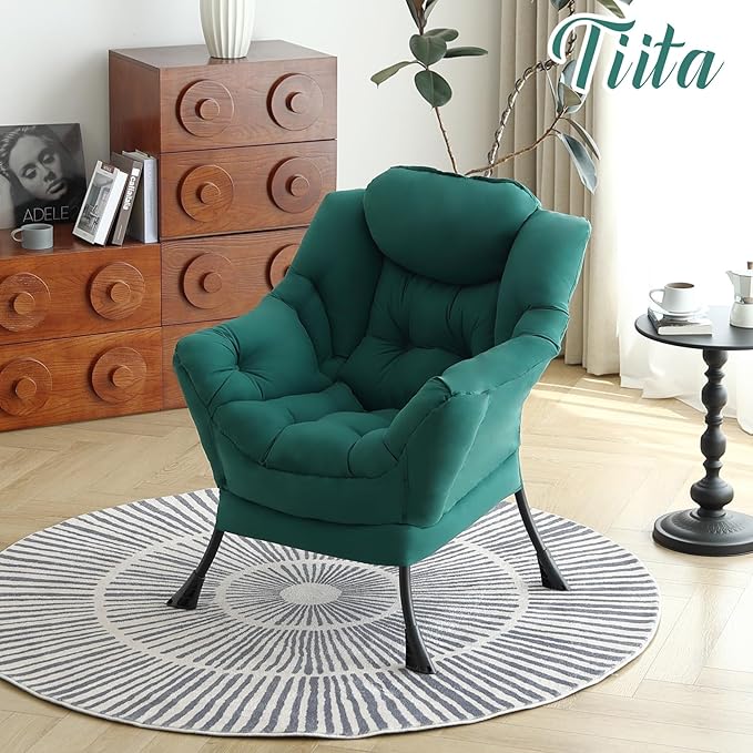 Tiita Lazy Chair Green Modern Large Accent Armchair Comfy Leisure Sofa Reading Chair for Bedroom Living Room Dorm Rooms Garden and Courtyard Green