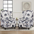 Set of 2 Wingback Recliner Chairs Mid-Century Modern Push-Back Manual Recliners for Adults Upholstered Floral Accent Chairs with Solid Wood Legs for Living Room &amp Bedroom Blue