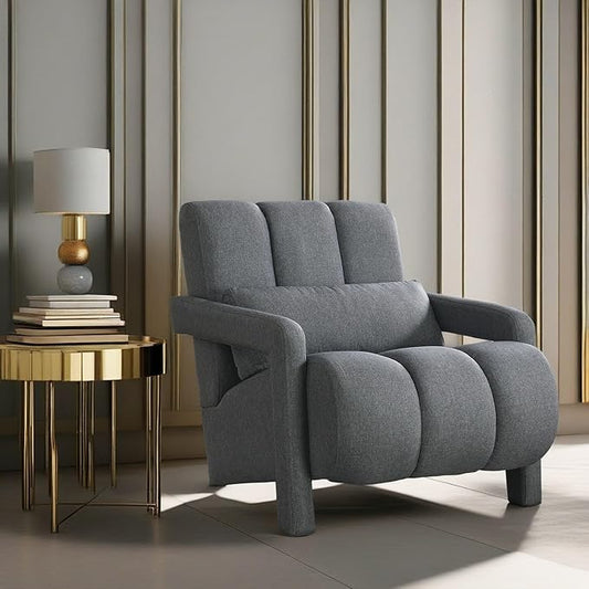 Christopher Knight Home Smyth Modern Armchair Upholstered Accent ChairMinimalist Lounge Chair Cozy Seating ChairBedroom Chairwith Linen Fabric and a Pillow Gray