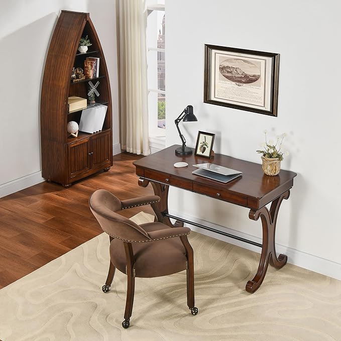 Traditional Wood Writing Desk with 2 Drawers 47.2 Large Work Desk with Ample Tabletop and Curved Legs Big Secretary Table in Cherry Walnut for Home Office SSZ-D0036