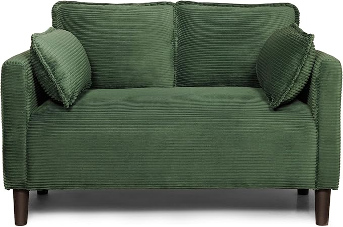 48 Corduroy Loveseat Sofa Small Couches for Living Room Green Couch for Bedroom Apartment Dorm 2 Seater Mini Sofa with Side Pocket High Rebound Sponge Cushion Easy Assembly (Green)