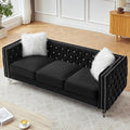 83 Chesterfield Sofa Velvet Mid-Century Modern Upholstered Couch with 2 Throw Pillows and Acrylic Legs Nailhead Button Tufted Vintage Sofa for Living Room Apartment Office Black