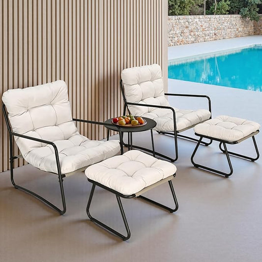 3 Piece Accent Chair Set Modern Lounge Accent Chair with Ottoman &amp Side Table Living Room Chair Set with Armrest Reading Armchair with Soft Cushion for Bedroom Balcony Reading Room White