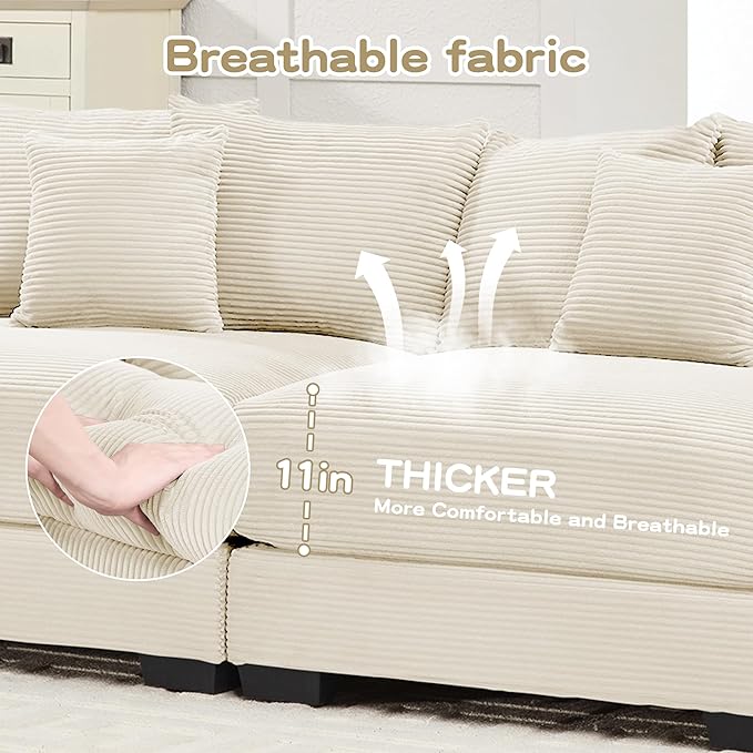 ERYE Modern Corduroy Upholstered Accent Chair Oversized Wider Seat Armchair Leisure Comfy Sofa Chair with Removable CushionArmrests and 3 Pillows for Home Apartment