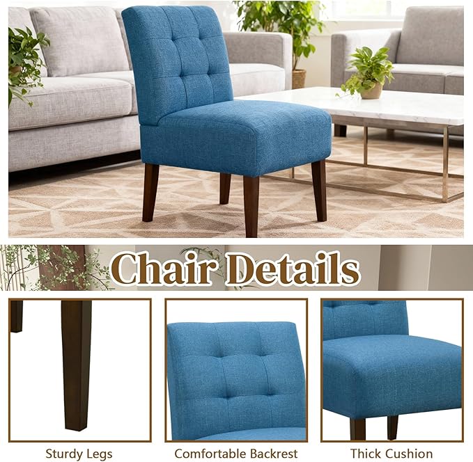 Anwick Blue Modern Accent Chair Mid Century Upholstered Living Room Chair with Wood Legs Comfy Small Accent Chair with Back for Small Spaces Office Bedroom Reading Spaces (Blue1)