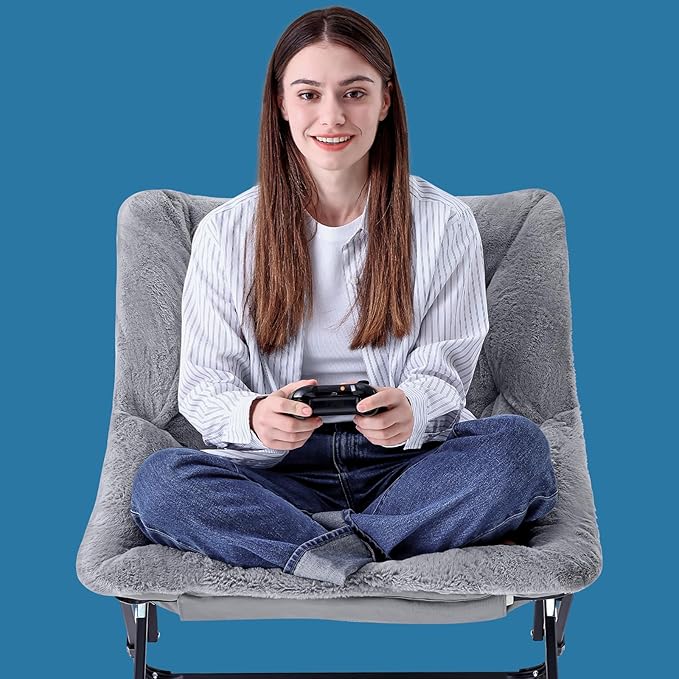 Oakham Comfy Chair for Adults Soft Faux Fur Folding Lounge for Bedroom Living Room Dorm Rooms Flexible Reading Chair for Teens Kids X-Large Foldable (Faux Fur-Grey)