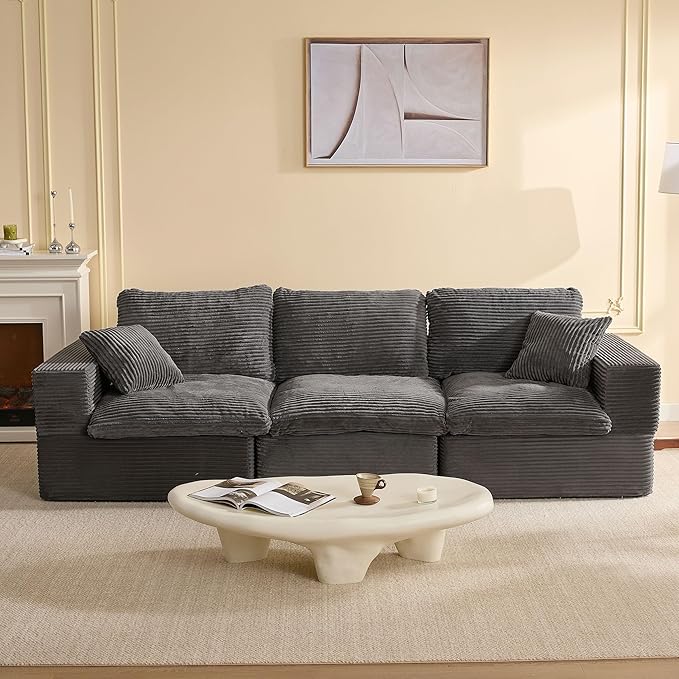 106.3” Sectional Couches for Living Room Set of Cloud Couch Modular Sectional Sofa Convertible Sofas Bed Deep Seat Sofa Corduroy Gray