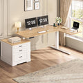 SEDETA Farmhouse L Shaped Electric Standing Desk 70.9 x 39.4 Height Adjustable Office Executive Desk with 3 Drawers Standing Computer Desks with Power Outlet for Home Office Oak