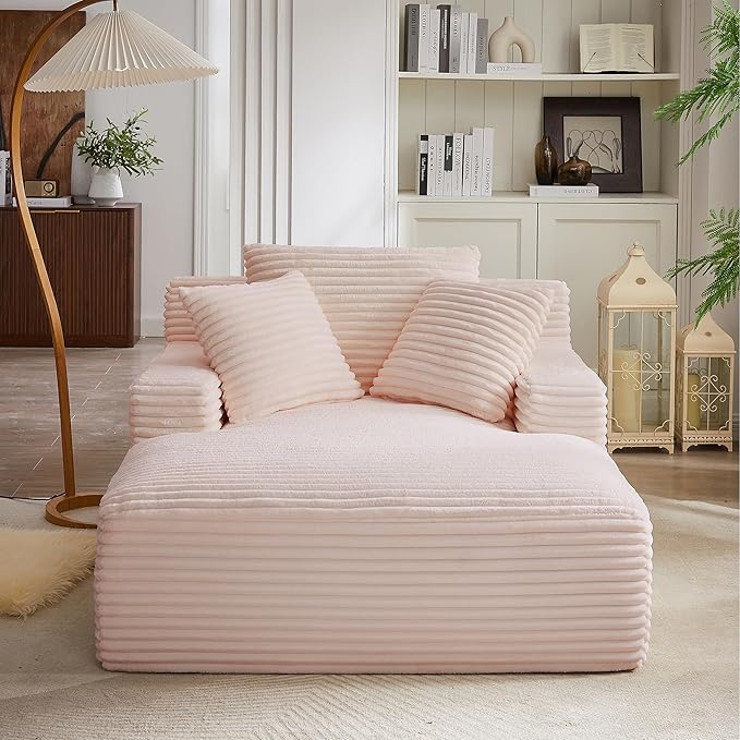Avenix 66 Oversized Boneless Chaise Lounge Chairs Indoor Corduroy Chaise Lounges Chairs Indoor Comfy Reading Chair Cloud Sleeper Lounging Chair Sofa Couch Bed with 3 Pillows for Living Room Pink