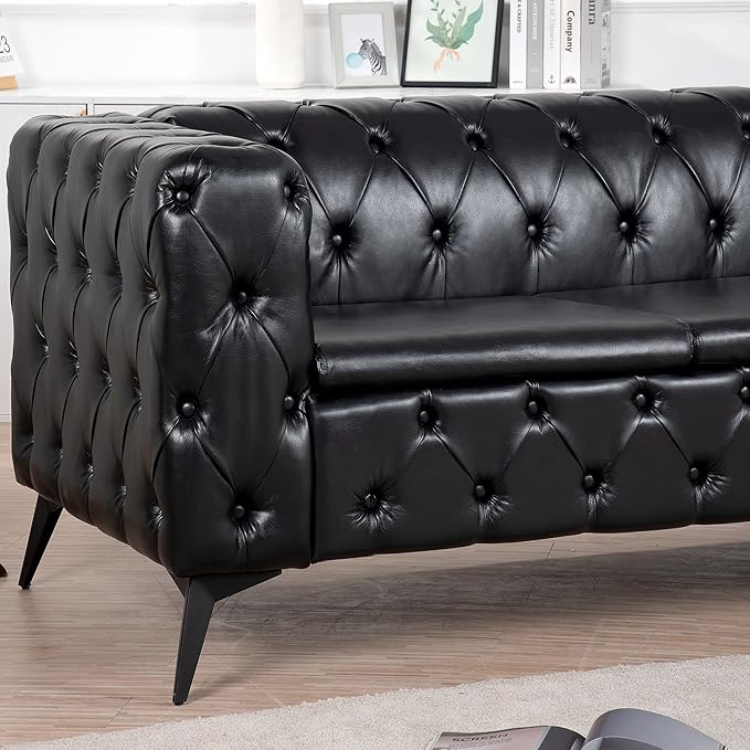 KEVINSPACE 84.06 3 Seater Sofa for Living Room Modern Chesterfield Sofa Couch Furniture Three-seat Sofa Classic Tufted Chesterfield Couch Tufted Back for Bedroom Office Apartment Black