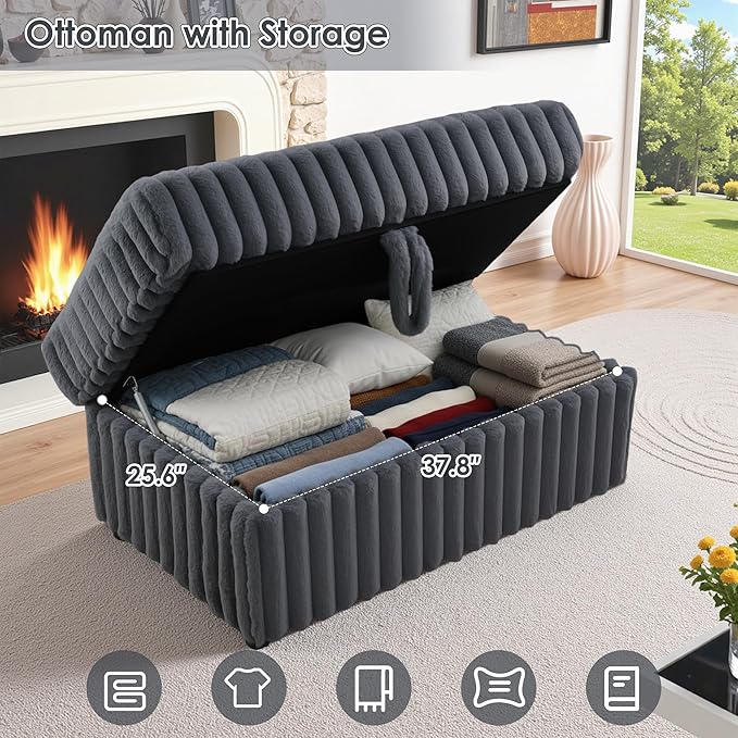 HIFIT 92 Sectional Loveseat Sofa Modern Cloud Couch L Shaped Modular Sectional Sofa with Deep Seat Storage Ottoman USB Port Corduroy Home Sofas Living Room Set Love Seat for Bedroom Office Grey