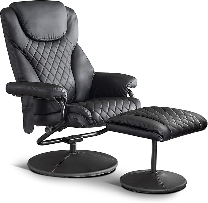 MCombo Recliner with Ottoman Reclining Chair with Massage 360 Swivel Living Room Chair Faux Leather 4901 (Black)