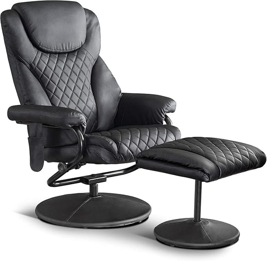 MCombo Recliner with Ottoman Reclining Chair with Massage 360 Swivel Living Room Chair Faux Leather 4901 (Black)