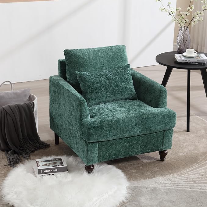 Mid Century Modern Linen Fabric Accent Chair for Living Room Bedroom Guest Room Office Apartment Waiting Room Furniture Upholstered Armchair Reading Accent Chairs (Emerald)