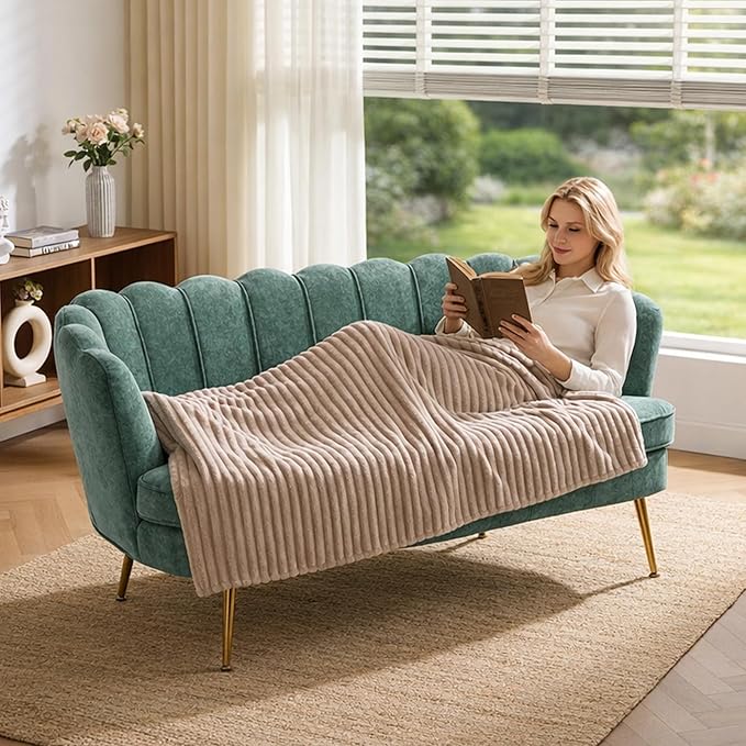 Mlmh &amp Kngwa 59 Small Chenille Loveseat Sofa 2 Seater Couch Settee with Gold Metal Legs Comfy Upholstered Floral Mini Sofa for Bedroom Living Room Apartment Green