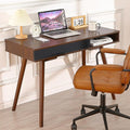 GAOMON Modern Simple Home Office Desk Mid Century Modern Computer Writing Desk with Drawer Solid Wood Legs and Open Storage Cubby Small Vanity Table Desk for Bedroom (Walnut)