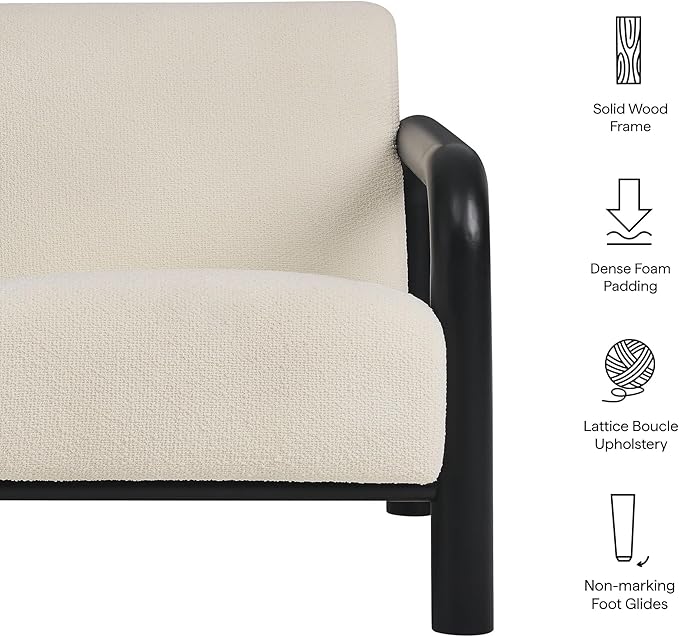 Modway Sereno Modern Boucle Fabric Accent Chair in Cream Black with Rounded Wood Armrests – Upholstered Lounge Chair for Living Room or Bedroom