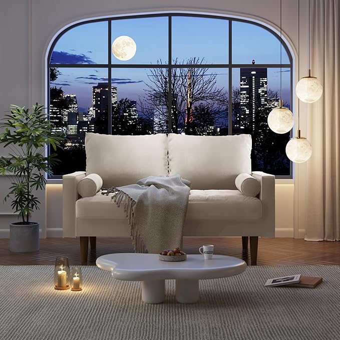 SILKIR Velvet Loveseat Sofa Love Seats Furniture for Small Spaces Mid-Century Modern Loveseats for Living Room Love Seat Couch 58 Inches Beige