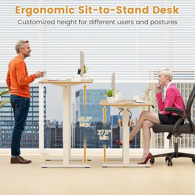 Tangkula Electric Standing Desk Frame Height Adjustable Computer Desk Base with LED Display &amp 2 Memory Positions Ergonomic Home Office Sit Stand Desk Legs for 40-48 Tabletop (White)