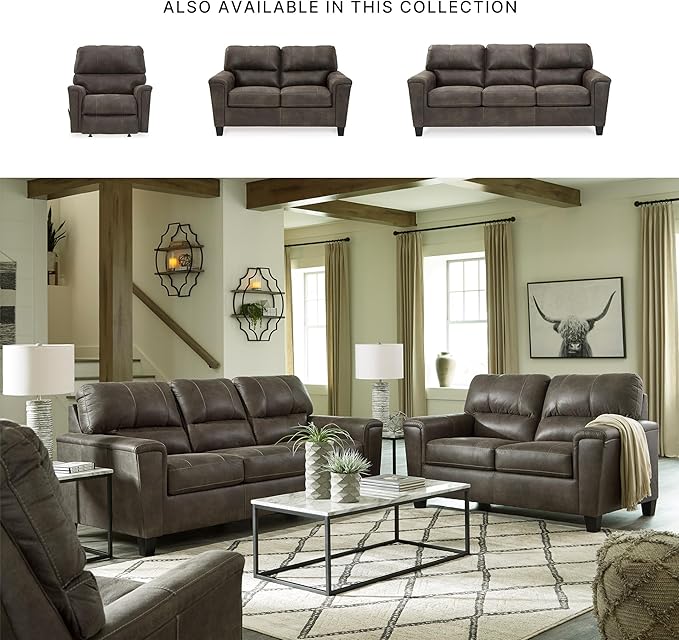 Signature Design by Ashley Navi Faux Leather Modern Sofa Gray