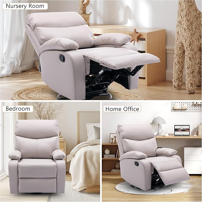 Swivel Rocker Recliner Chair Rocking Chairs with Microfiber Leather Small Manual Recliner Chair for Living Room Nursery Bedroom RV Beige