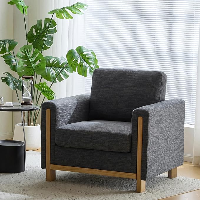Christopher Knight Home Atkin Upholstery Accent Chair Fabric Club Chair Square Armchair Cozy Seating Lounge Chair with Backrest Single Sofa Chair Reading Chair for Living Room Home Rest Charcoal