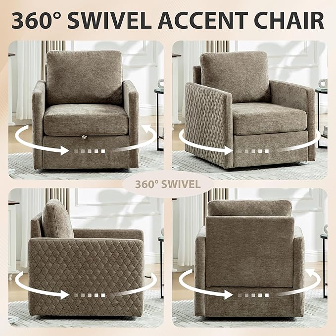 Chifee &amp Vingol 29.5 W Swivel Accent Chair Upholstered Swivel Chairs Mid Century Modern Chair for Living RoomTaupe