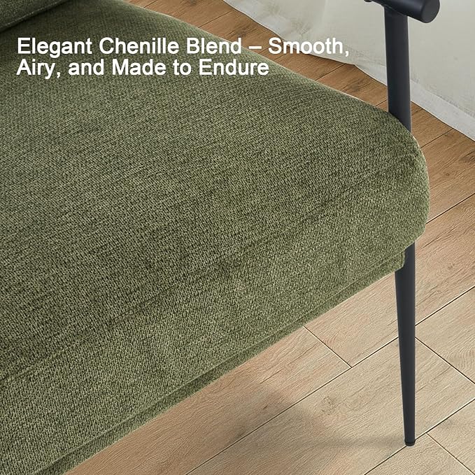 Accent Chair Mid Century Modern Armchair for Living RoomBedroomOfficeLounge Comfy Chenille Upholstered Soft Removable Washable Cushions and PillowsMetal Wood-Grain Armrest LegsGreen