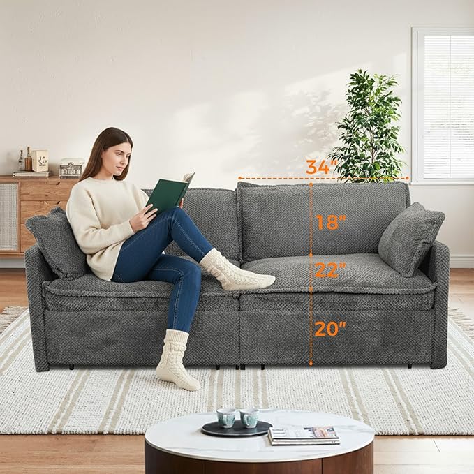 King Size Pull Out Sleeper Sofa Bed Convertible Corduroy Futon Couch with USB Ports &amp Storage Pockets Large Upholstered Loveseat Guest Bed for Living Room Grey