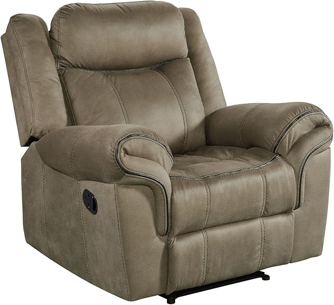Pemberly Row Modern Glider Recliner T101 Brown Fabric 40 W x 38 D x 41 H Full Extension Reclining Contrast Welt Detailing Contemporary Living Room Chair for Relaxation